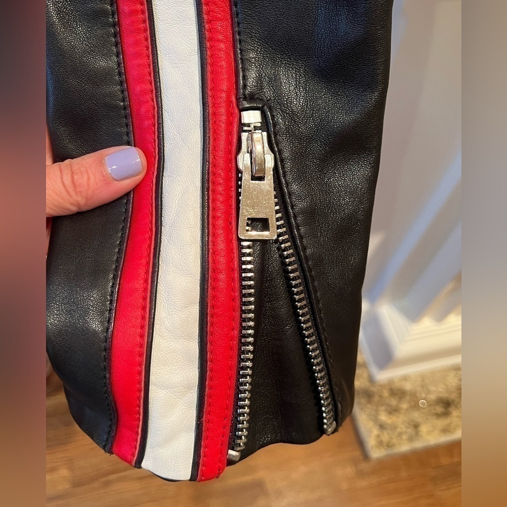 Pinko Ramones impavido Moto black leather red & white racing stripes size 10 - Picture 10 of 16